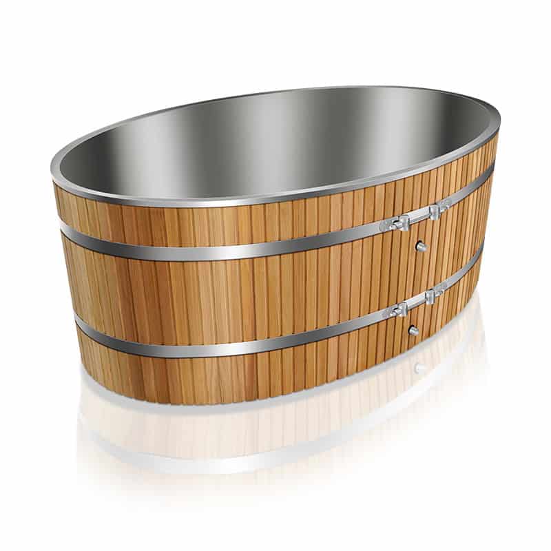Luxury Oval Ice Bath Tub – Red Cedar Exterior with 304/316 Stainless Steel Inner, Fully Insulated Cold Plunge Barrel
