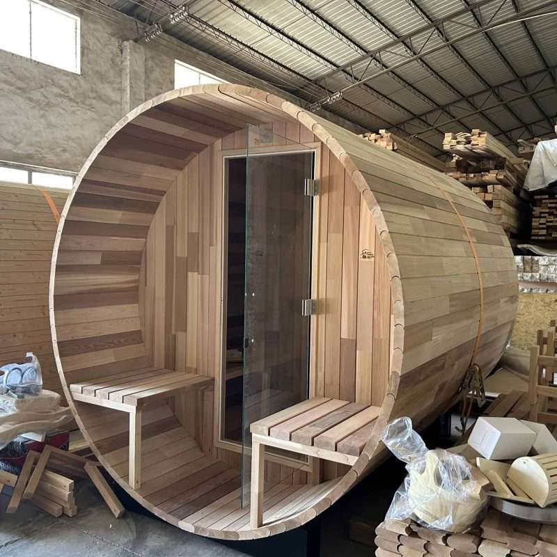 Smart Barrel Steam Sauna – Long Tube Design with LED Light Strip, Bluetooth Speaker, WiFi Control & Powerful Steam Generator