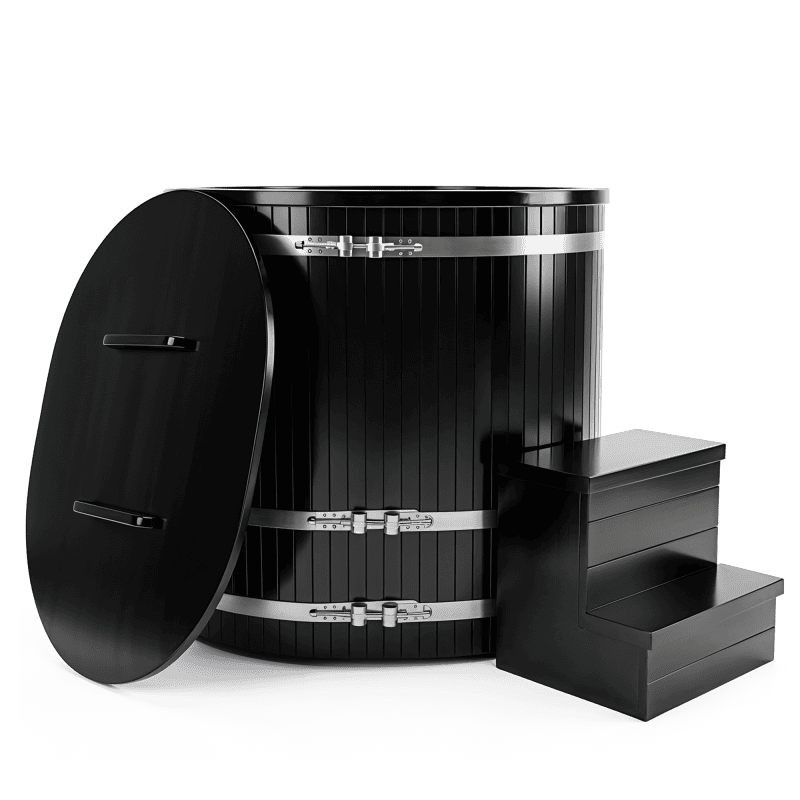 luxury ice bath barrel red cedar with stainless steel interior | fully insulated cold plunge tub with seat